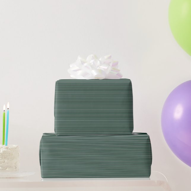 Elegant dark green white thin stripes pattern gift wrapping paper (Party Gifts)
