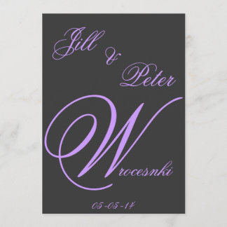 elegant dark grey and purple wedding invitation