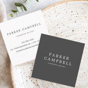 Elegant dark grey and white minimalist square business card