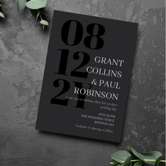 Elegant Dark Grey & Black Typography Wedding Invitation (Creator Uploaded)