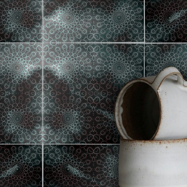 Elegant Dark Grey Blue Intricate Swirls and Loops Ceramic Tile (Creator Uploaded)