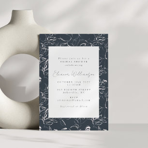 Elegant Dark Grey Botanical Flowers Bridal Shower Invitation