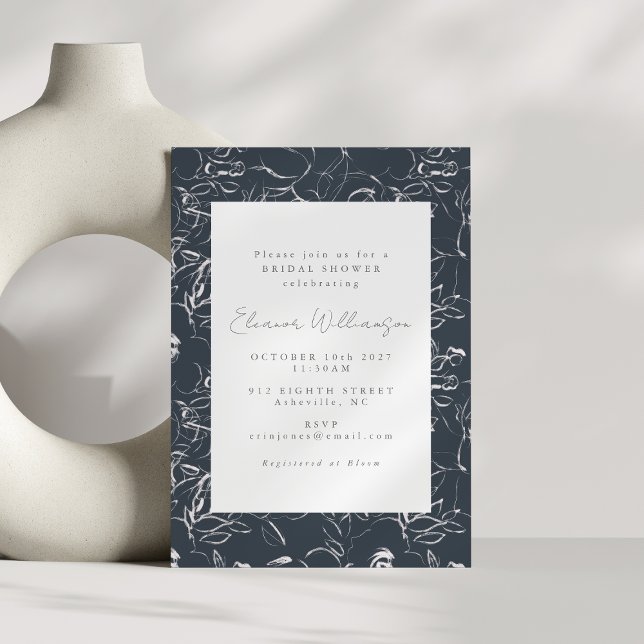 Elegant Dark Grey Botanical Flowers Bridal Shower Invitation (Creator Uploaded)