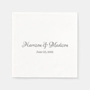 Elegant Dark Grey Custom Script Names Date Wedding Napkin