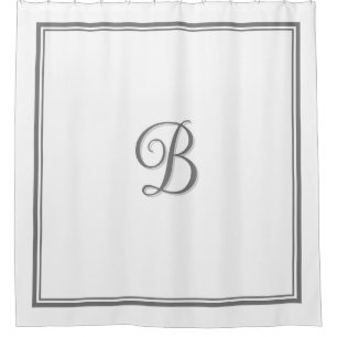 Elegant Dark Grey Double Border Script Monogram Shower Curtain