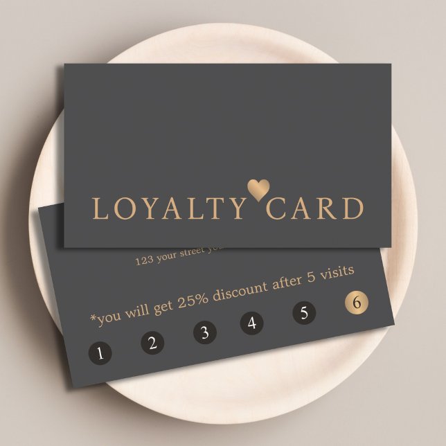 Elegant Dark Grey Faux Gold Heart Beauty Loyalty Card (Creator Uploaded)