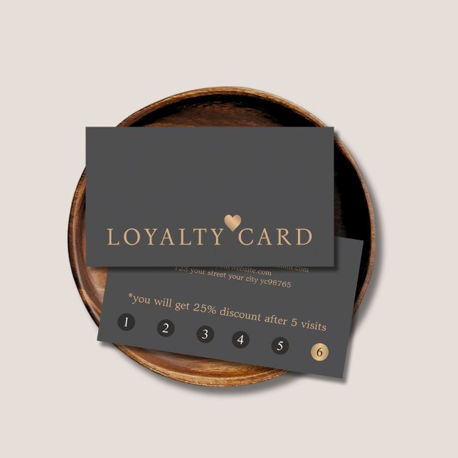 Elegant Dark Grey Faux Gold Heart Beauty Loyalty Card (Creator Uploaded)