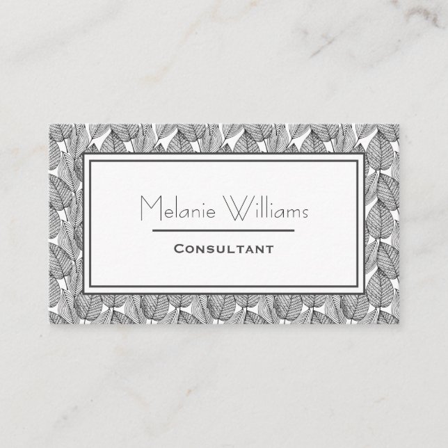 Elegant Dark Grey Leaf Pattern Stylish Business Card (Front)