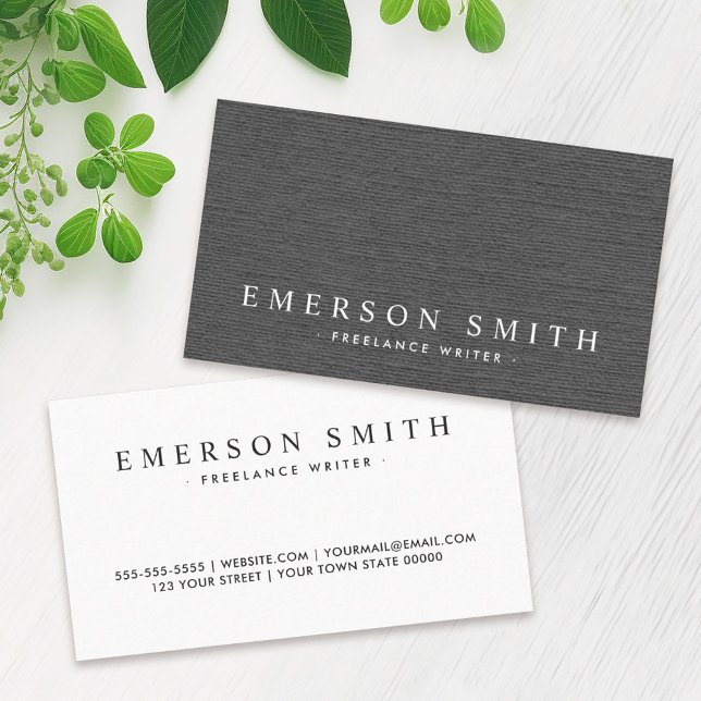 Elegant dark grey linen look classy business card (Creator Uploaded)