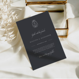 Elegant Dark Grey Monogram Classy Modern Wedding Invitation