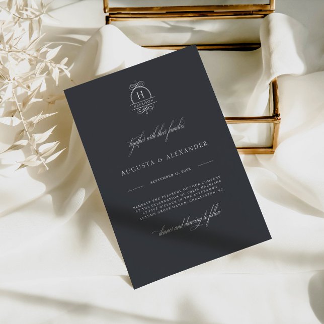 Elegant Dark Grey Monogram Classy Modern Wedding Invitation (Creator Uploaded)
