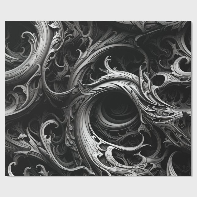 Elegant Dark Grey Ornate Wrapping Paper (Flat)