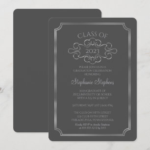 Elegant Dark Grey  Silver College Graduation Party Invitation