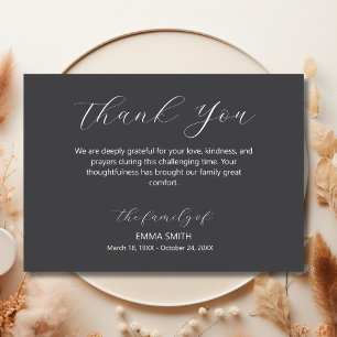 Elegant Dark Grey Traditional Funeral Sympathy  Thank You Card