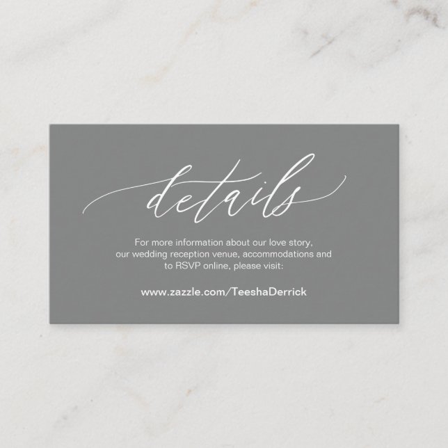 Elegant Dark Grey, Wedding Details, Online RSVP Enclosure Card (Front)