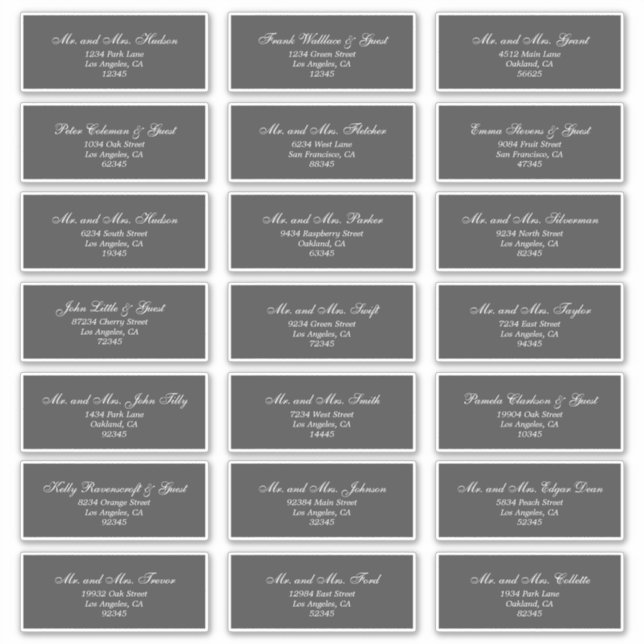 Elegant Dark Grey White Guest Address Labels (Front)