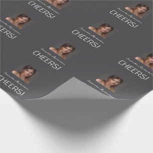 Elegant Dark Grey White Photo Script Name Wrapping Paper