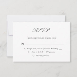 Elegant dark grey white typography wedding RSVP card