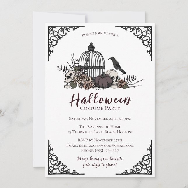 Elegant Dark Halloween Adult Costume Party Invitation (Front)