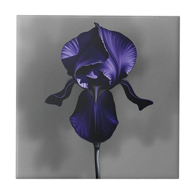 Elegant Dark Iris With Smoky Grey  Ceramic Tile (Front)