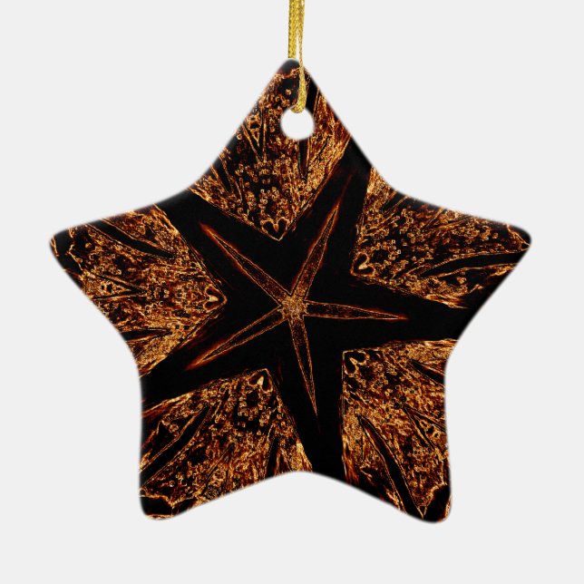 Elegant Dark Kaleidoscopic Design Black Brown Star Ceramic Ornament (Back)