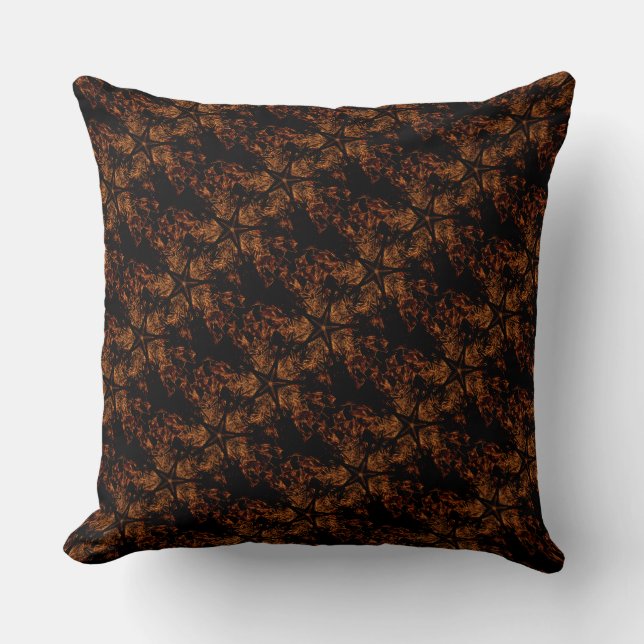 Elegant Dark Kaleidoscopic Design Black Brown Star Cushion (Front)