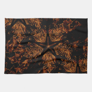 Elegant Dark Kaleidoscopic Design Black Brown Star Tea Towel