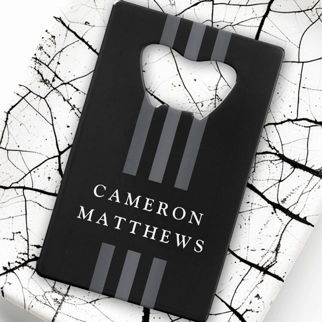 Elegant dark lines modern monogrammed black  (Elegant dark lines modern monogrammed black credit card bottle opener)