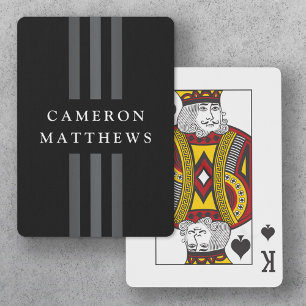 Elegant dark lines modern monogrammed black playing cards