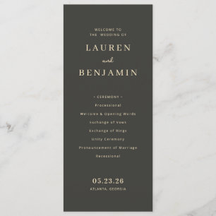 Elegant Dark Minimalist Wedding Ceremony Program