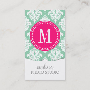 Elegant Dark Mint Damask Personalised Business Card