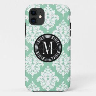 Elegant Dark Mint Damask Personalised iPhone 11 Case