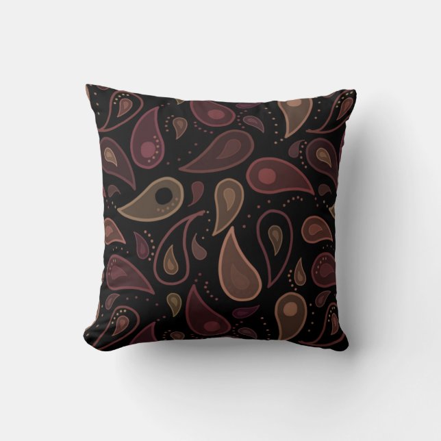 Elegant Dark Modern Paisley Pattern Cushion (Front)