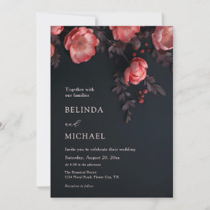 Elegant Dark Moody 3D Roses Wedding Invitation
