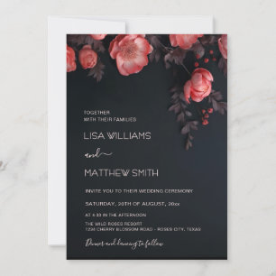 Elegant Dark Moody 3D Roses Wedding Invitation