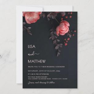 Elegant Dark Moody 3D Roses Wedding Invitation