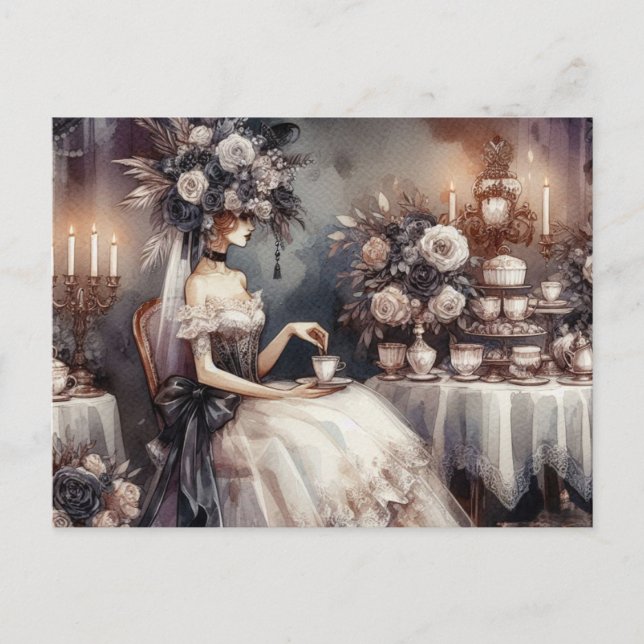 Elegant Dark Moody Bridal Tea Party  Postcard (Front)