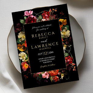Elegant dark moody flowers wedding invitation 