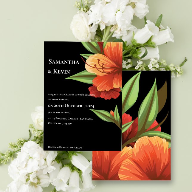 Elegant Dark Moody Orange Floral Wedding Invitation (Elegant Dark Moody Orange Floral Wedding Invitation)