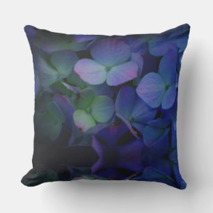 Elegant dark moody purple blue florals hydrangeas cushion