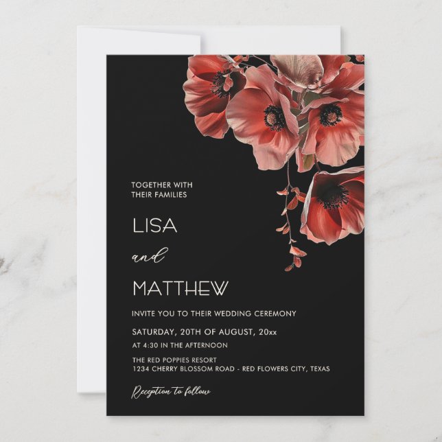 Elegant Dark Moody Red Flowers  Invitation (Front)