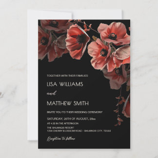 Elegant Dark Moody Red Flowers | Photo Wedding Invitation