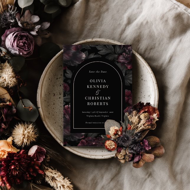 Elegant Dark Moody Romantic Floral Photo  Save The Date (Dark and Moody Save the Date )