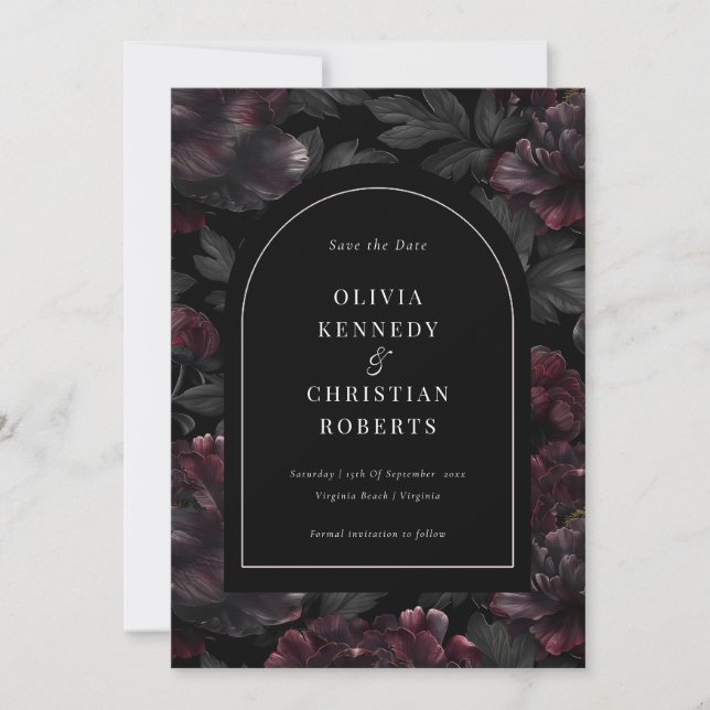 Elegant Dark Moody Romantic Floral Photo  Save The Date (Front)