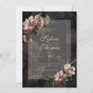 Elegant Dark Moody Rose Gold Floral Wedding Invitation