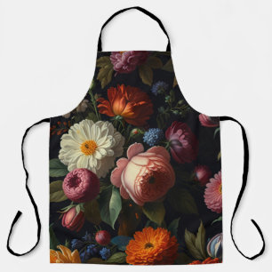 Elegant dark moody vintage florals apron