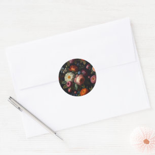 Elegant dark moody vintage florals classic round sticker