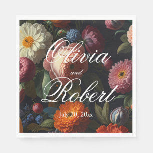 Elegant dark moody vintage florals napkin