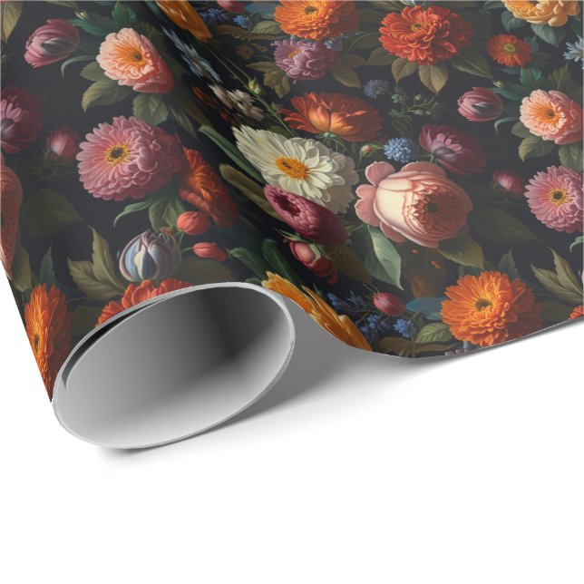 Elegant dark moody vintage florals wrapping paper (Roll Corner)