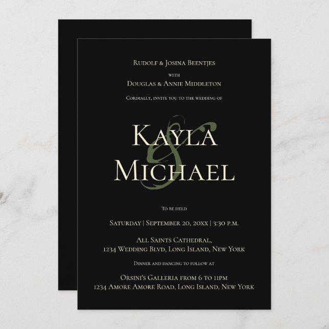 Elegant Dark & Moody Wedding Monogram Cream Rose Invitation (Front/Back)